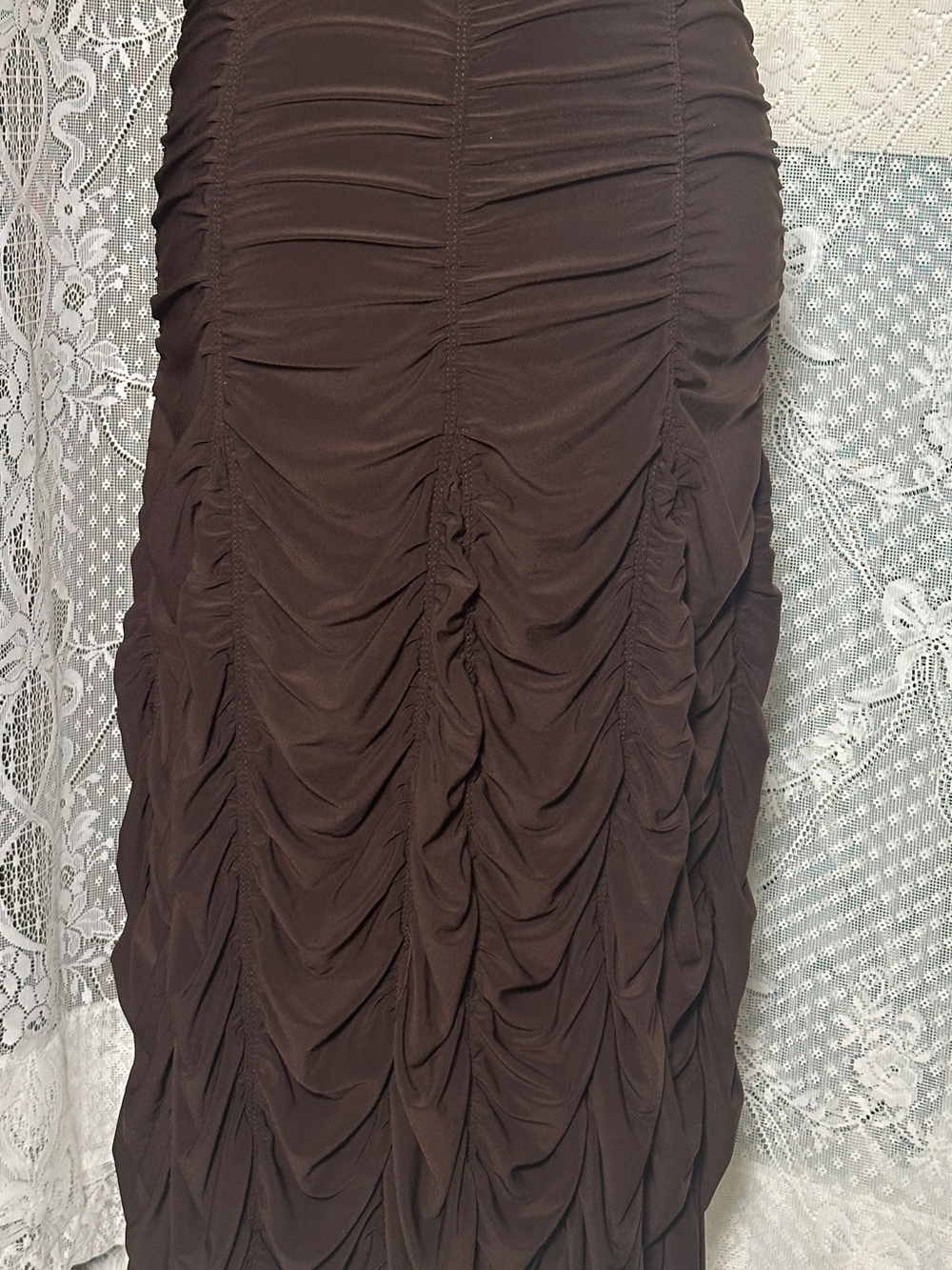 Last Tango Chocolate Brown Ruched Maxi Skirt
